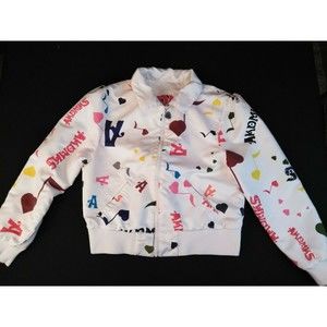 AKDMKS Womens Jacket Size XL Artistic Reversible White Musical Notes Card Symbol